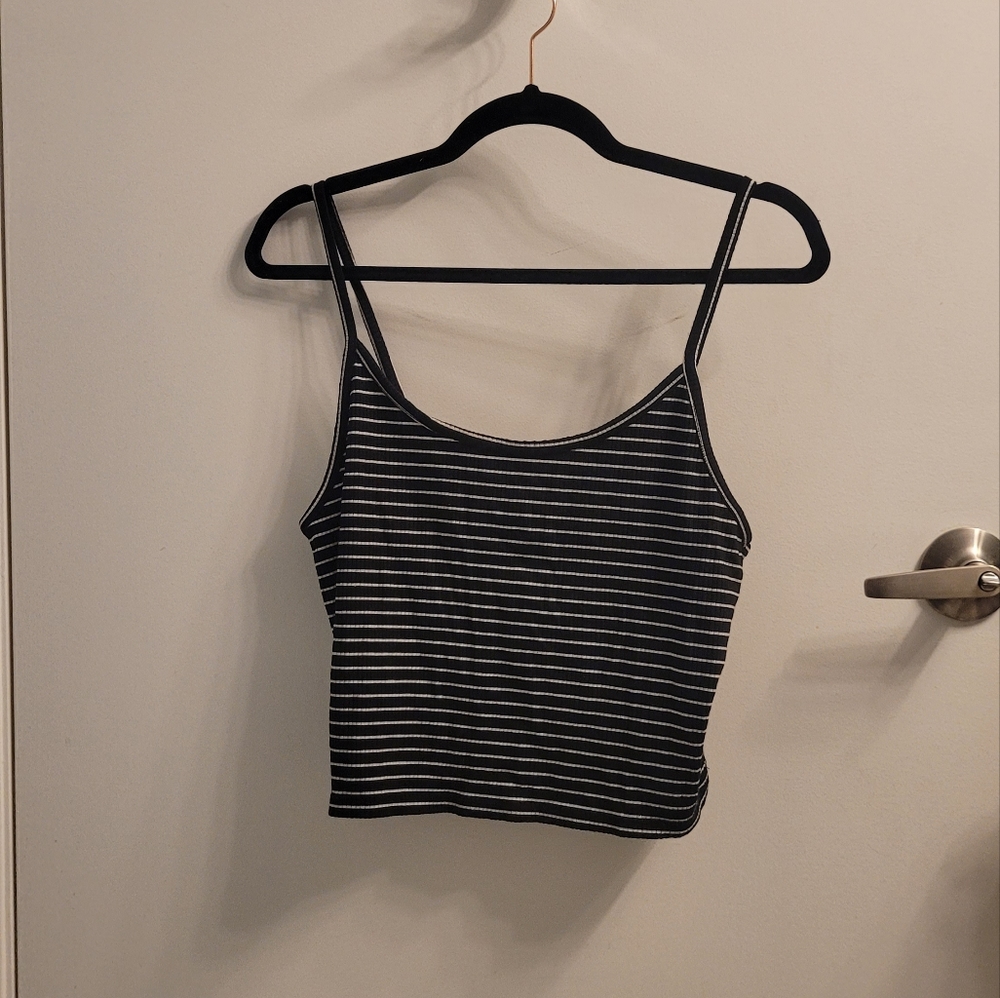 Black & White striped ribbed, cropped tank top